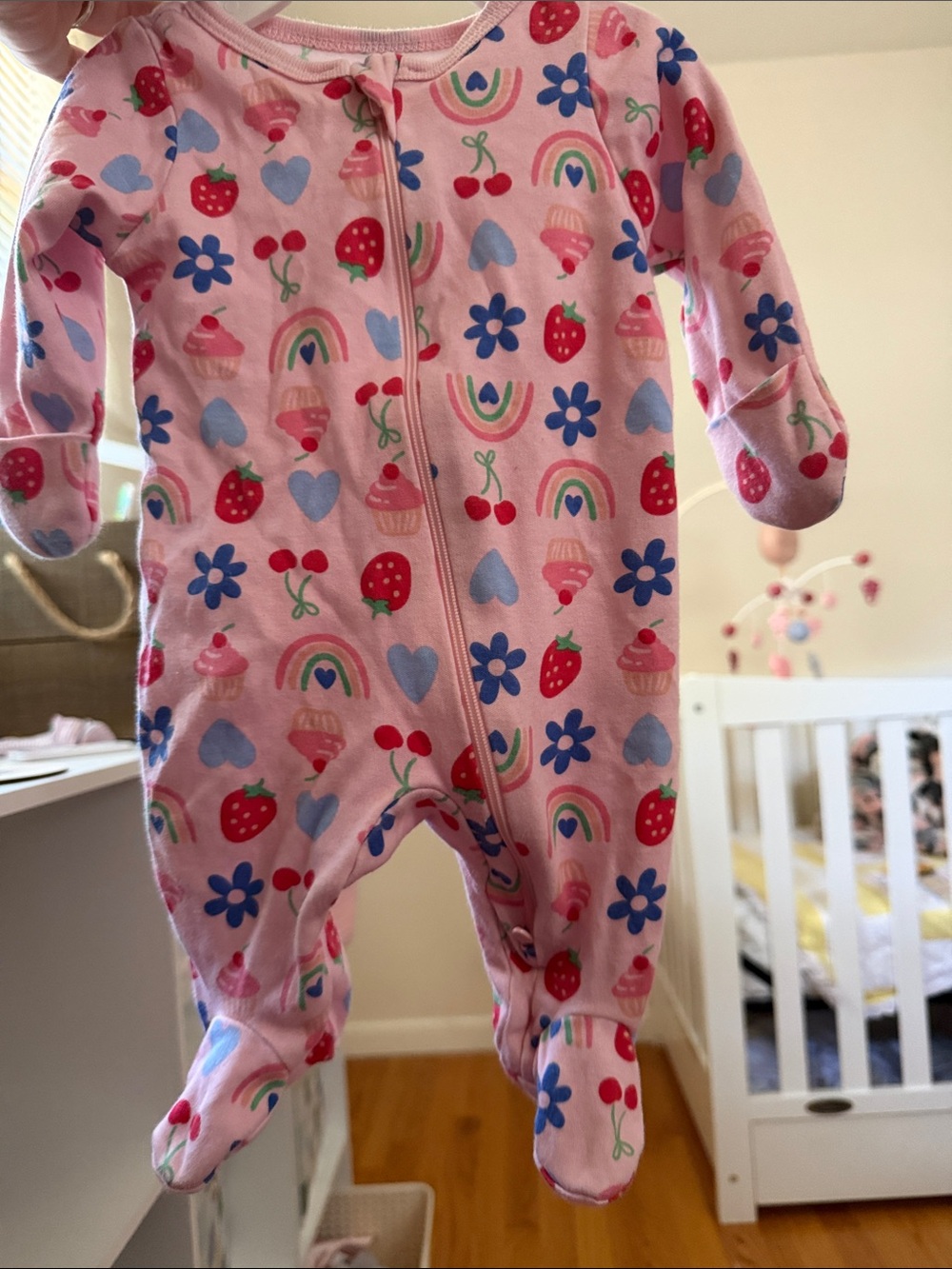 wonder nation Pink Footed One-Piece with Rainbows & Fruit Print